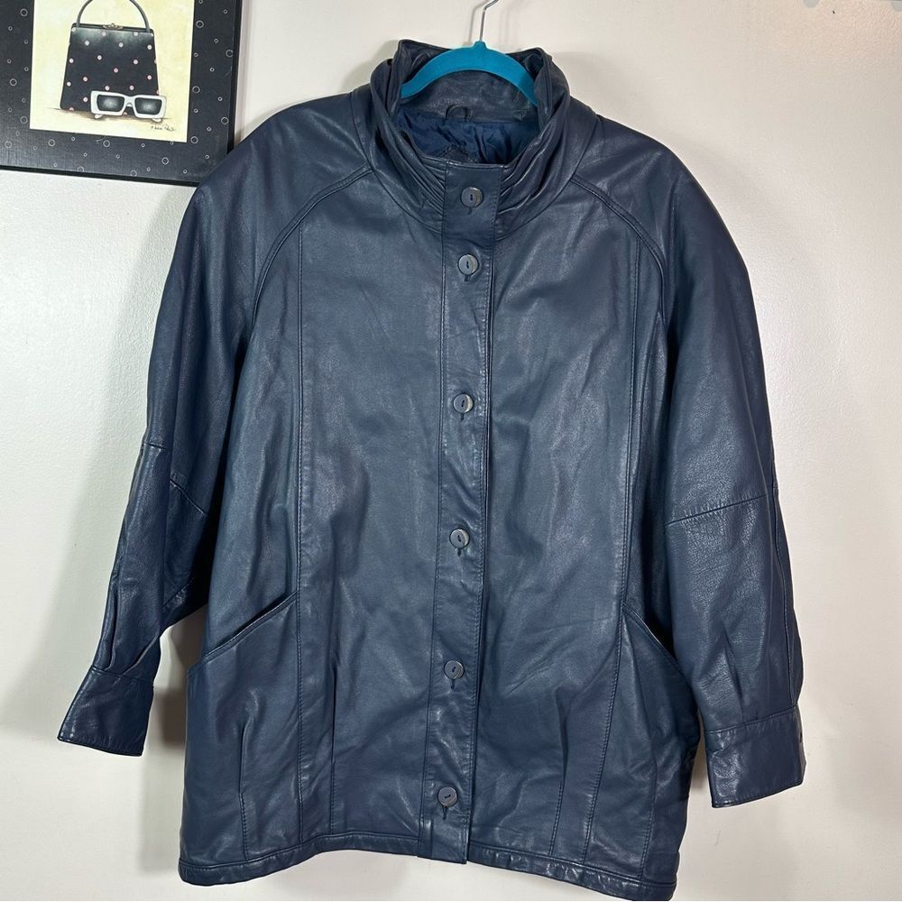 Vintage Midnight Blue Classic Leather Coat